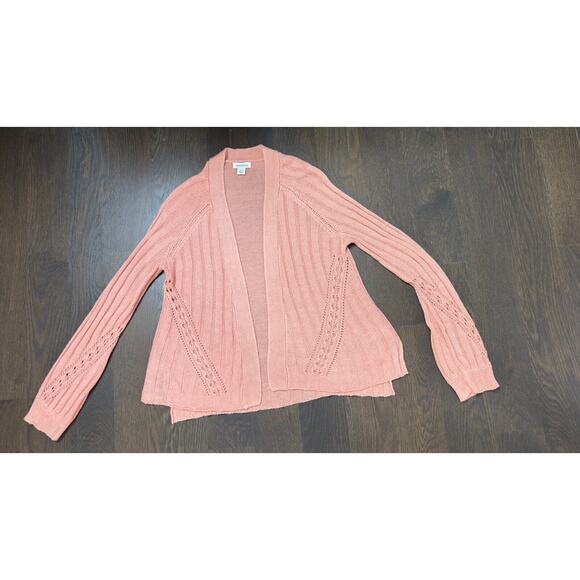 Sundance Open Front Lightweight Cardigan Linen Coral Pink Pointelle PS - Picture 3 of 5